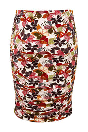 Product shot of the Belle Lined Side Gathered Skirt in colour Floral (White), from the back