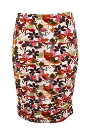 Product shot of the Belle Lined Side Gathered Skirt in colour Floral (White), from the front