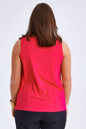 Model Monique wearing size 14 of the Belle Luxe Bamboo Tank in colour Lipstick (Pink), from the back