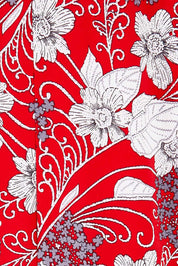 Product shot of the Belle High Low Dress With Pockets in colour Redfloral (Red), detail