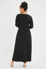 Model Noli wearing size 14 of the Belle Must Have Maxi Dress in colour Black (Black), from the back