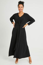 Model Noli wearing size 14 of the Belle Must Have Maxi Dress in colour Black (Black), from the front, showing the whole outfit