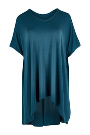 Product shot of the Belle High Low Bamboo Tee in colour Petrol (Blue), from the front