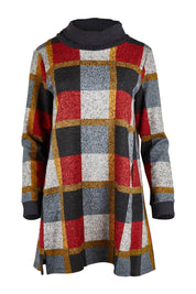 Product shot of the Belle Roll Neck Tunic in colour Multiprint (Grey), from the front