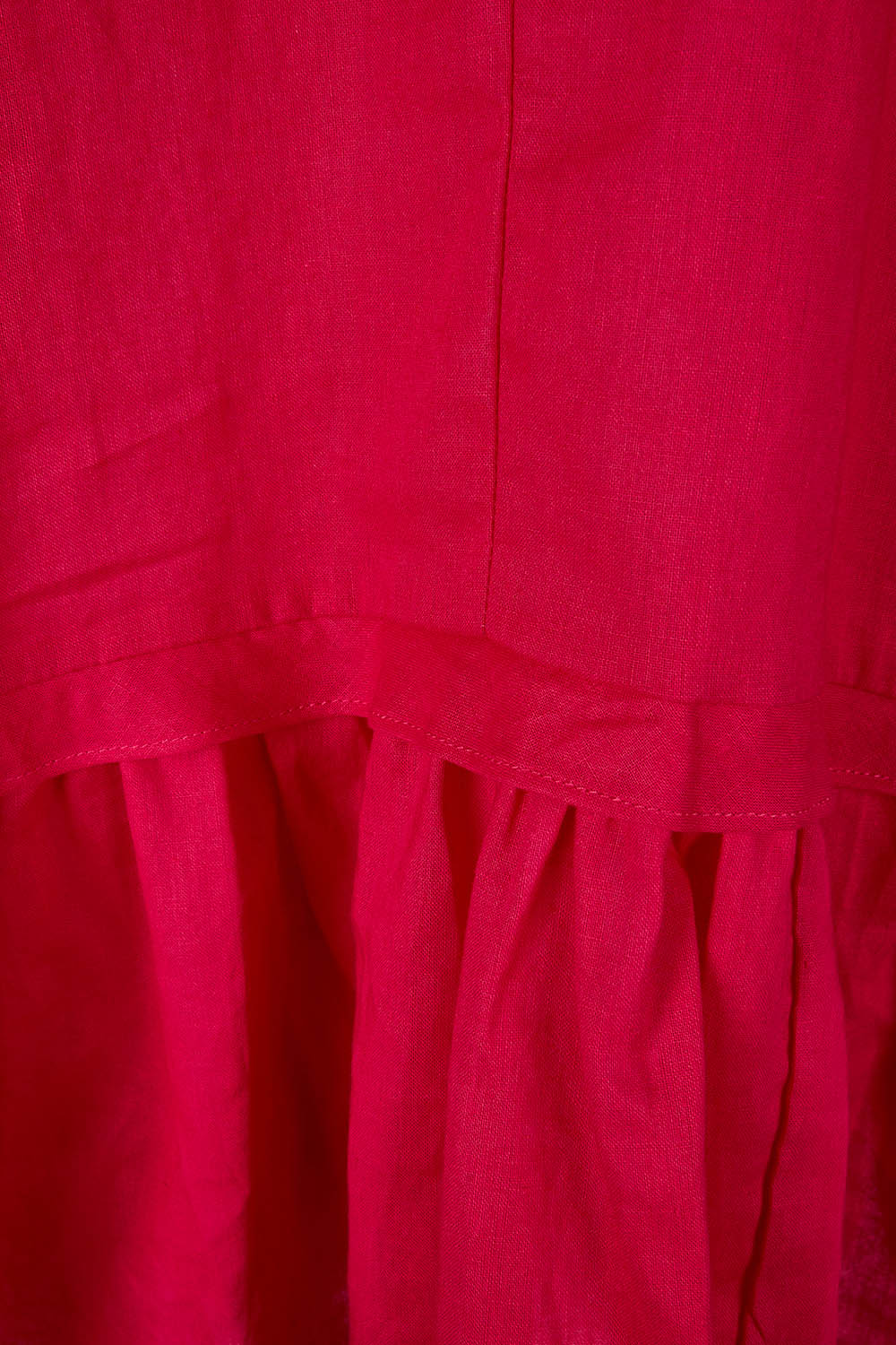 Product shot of the Belle Layered Cotton Linen Kaftan Top in colour Lipstick (Red), detail
