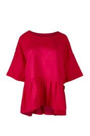 Product shot of the Belle Layered Cotton Linen Kaftan Top in colour Lipstick (Red), from the front