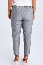 Model Monique wearing size 14 of the Belle Pull On Tailored Pant in colour Grey (Grey), from the back