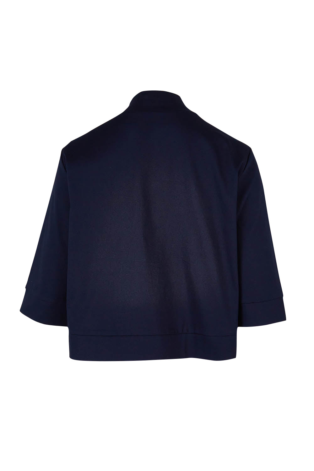 Product shot of the Belle Cotton Sateen Cropped Jacket in colour Navy (Blue), from the back