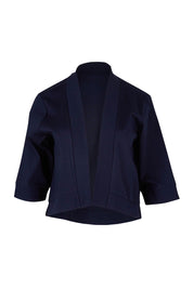 Product shot of the Belle Cotton Sateen Cropped Jacket in colour Navy (Blue), from the front