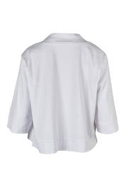Product shot of the Belle Cotton Sateen Cropped Jacket in colour White (White), from the back