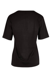 Product shot of the Belle Lace Insert Tee in colour Black (Black), from the back