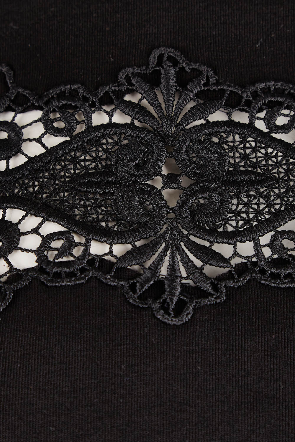 Product shot of the Belle Lace Insert Tee in colour Black (Black), detail