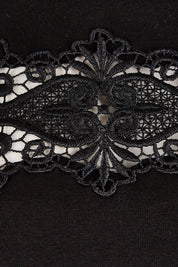 Product shot of the Belle Lace Insert Tee in colour Black (Black), detail