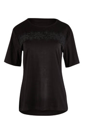 Product shot of the Belle Lace Insert Tee in colour Black (Black), from the front