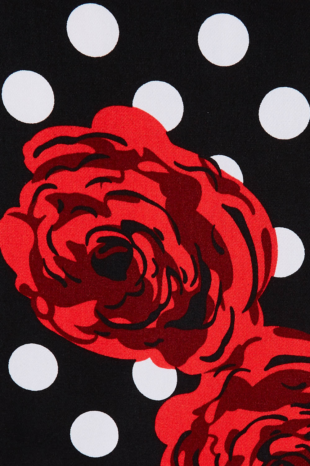 Product shot of the Belle Cotton Sateen Print Pleat Dress in colour Rosespot (Black), detail