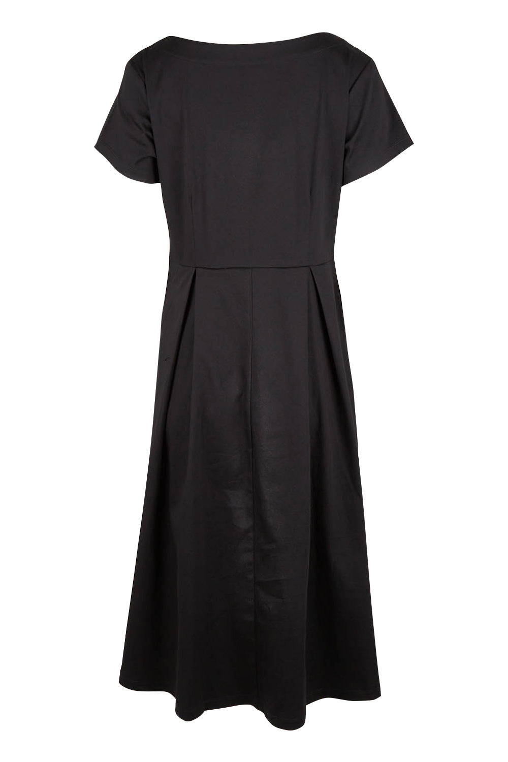 Product shot of the Belle Cotton Sateen Pleat Dress in colour Black (Black), from the back