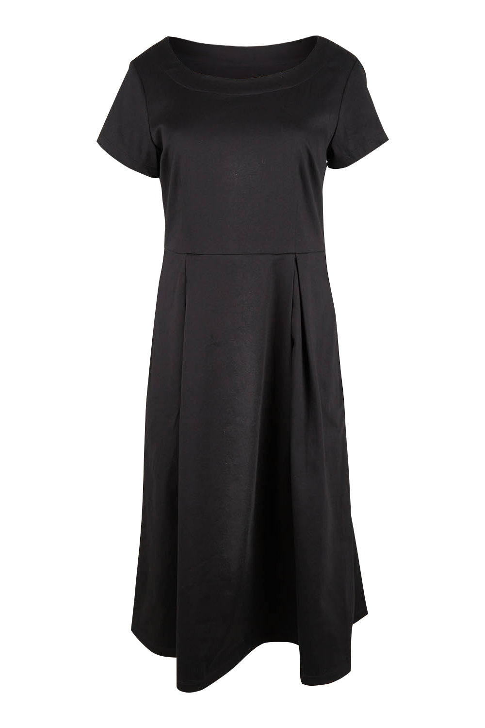 Product shot of the Belle Cotton Sateen Pleat Dress in colour Black (Black), from the front