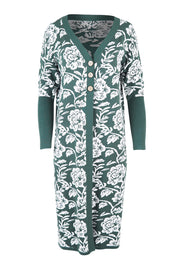 Product shot of the My Hearts In The Garden Cardi in colour Foliage (Green), from the front