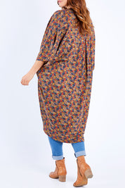 Model Laura wearing the Got You Covered Throw Cardi in colour Ditsy, from the back