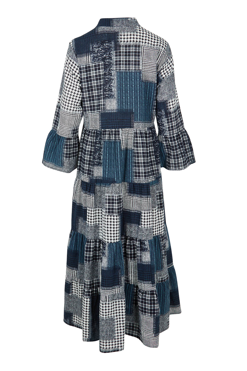 Product shot of the Its Easy Loving You Tiered Dress in colour Navypatch (Blue), from the back