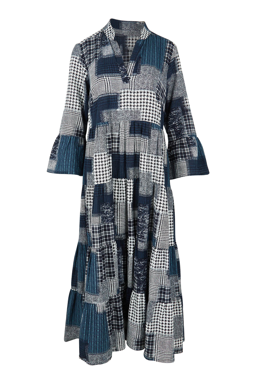 Product shot of the Its Easy Loving You Tiered Dress in colour Navypatch (Blue), from the front