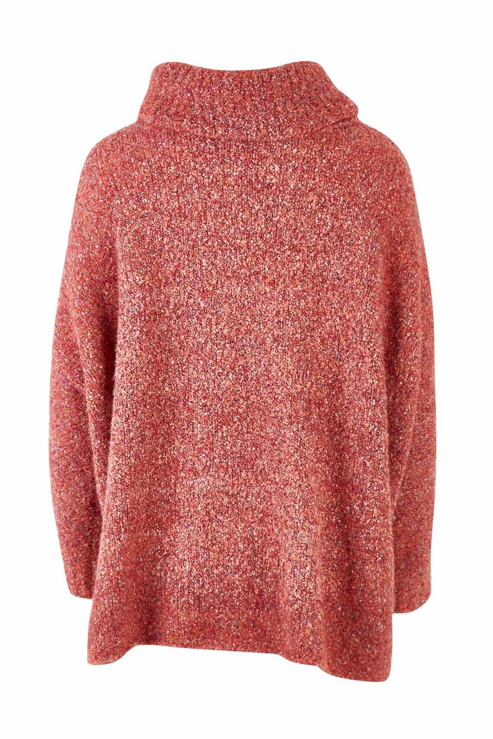 Product shot of the Soft Cloud Roll Neck Jumper in colour Brick (Red), from the back