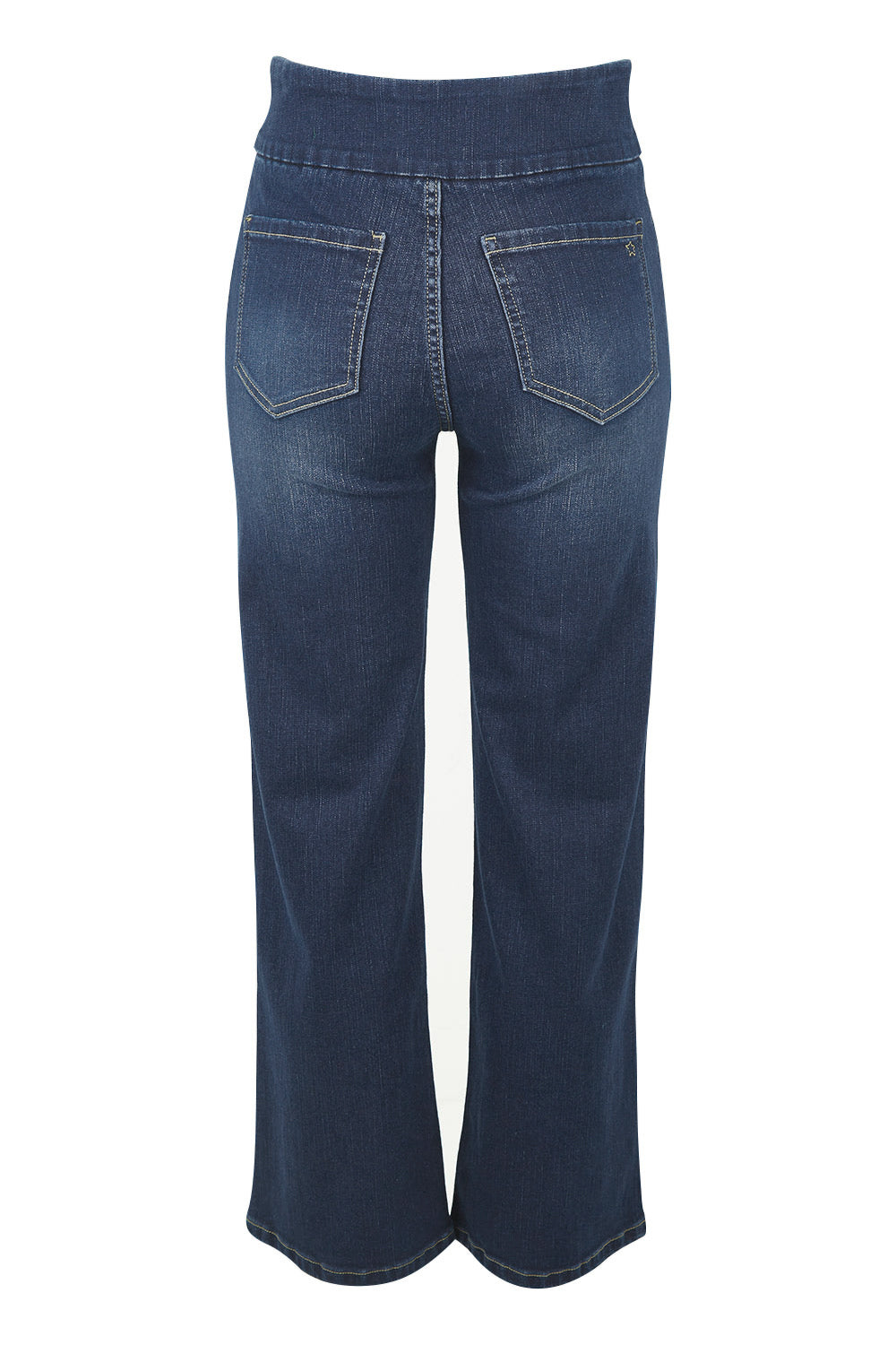 Product shot of the Easy As Pull On Jeans in colour Darkdenim (Blue), from the back