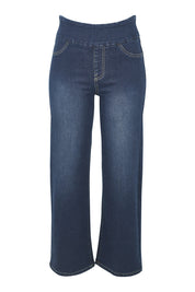 Product shot of the Easy As Pull On Jeans in colour Darkdenim (Blue), from the front
