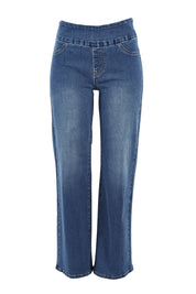 Product shot of the Easy As Pull On Jeans in colour Denim (Blue), from the front