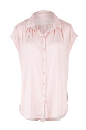 Product shot of the Go Your Own Way Button Blouse in colour Blush (Pink), from the front