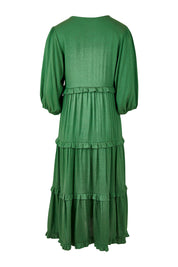 Product shot of the Tiers Of Laughter Maxi Dress in colour Emerald (Green), from the back