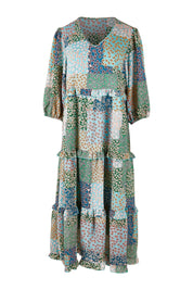 Product shot of the Tiers Of Laughter Maxi Dress in colour Bluepatch (Blue), from the front