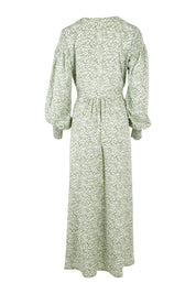 Product shot of the Field Of Dreams Button Up Dress in colour Greenfleur (Green), from the back