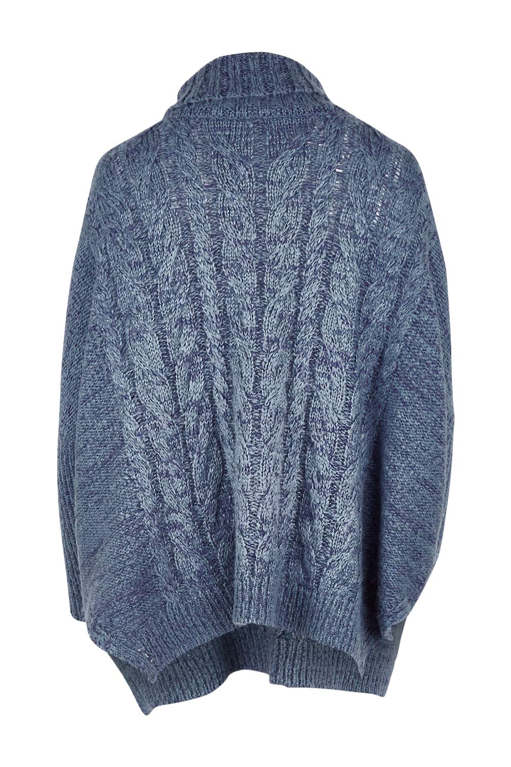 Product shot of the Cool Breeze Cable Sweater in colour Denim (Blue), from the back
