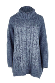 Product shot of the Cool Breeze Cable Sweater in colour Denim (Blue), from the front
