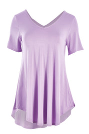 Product shot of the Softly Swinging Bamboo Tee in colour Lilac (Purple), from the front