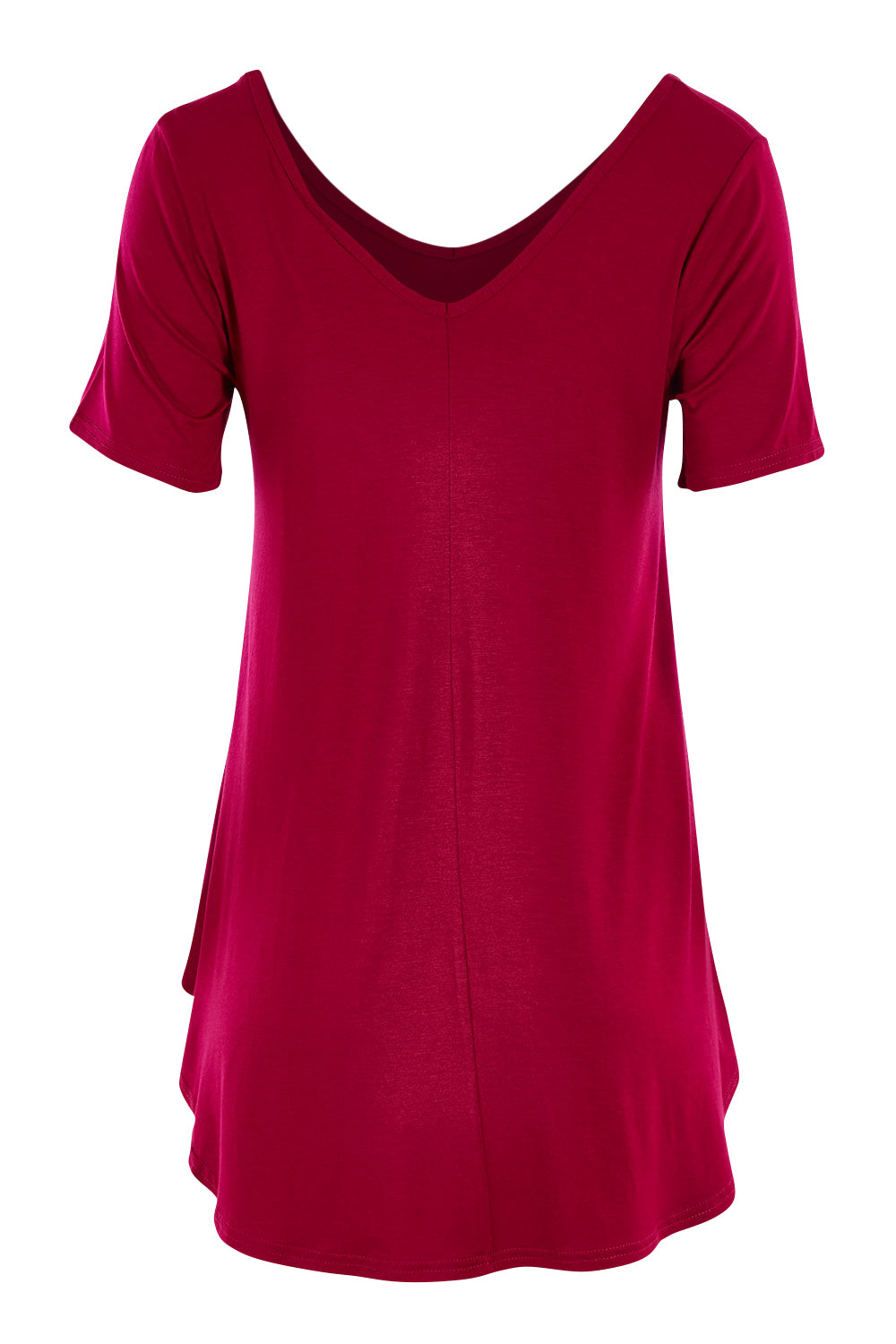Product shot of the Softly Swinging Bamboo Tee in colour Ruby (Red), from the back