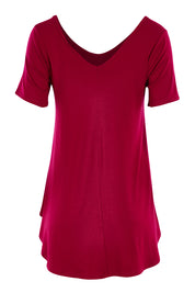 Product shot of the Softly Swinging Bamboo Tee in colour Ruby (Red), from the back