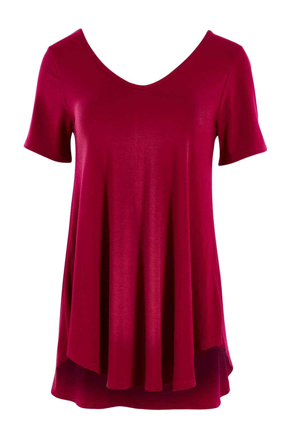 Product shot of the Softly Swinging Bamboo Tee in colour Ruby (Red), from the front
