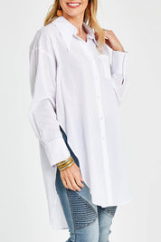 Model Kelly wearing size 10 of the Sharp Shooting Dress Shirt in colour White (White), from the front, cropped image