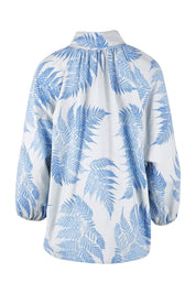 Product shot of the Fern Fair Cotton Blouse in colour Bluefern (Blue), from the back