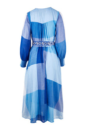 Product shot of the Joy And Laughter Cotton Midi Dress in colour Blues (Blue), from the back