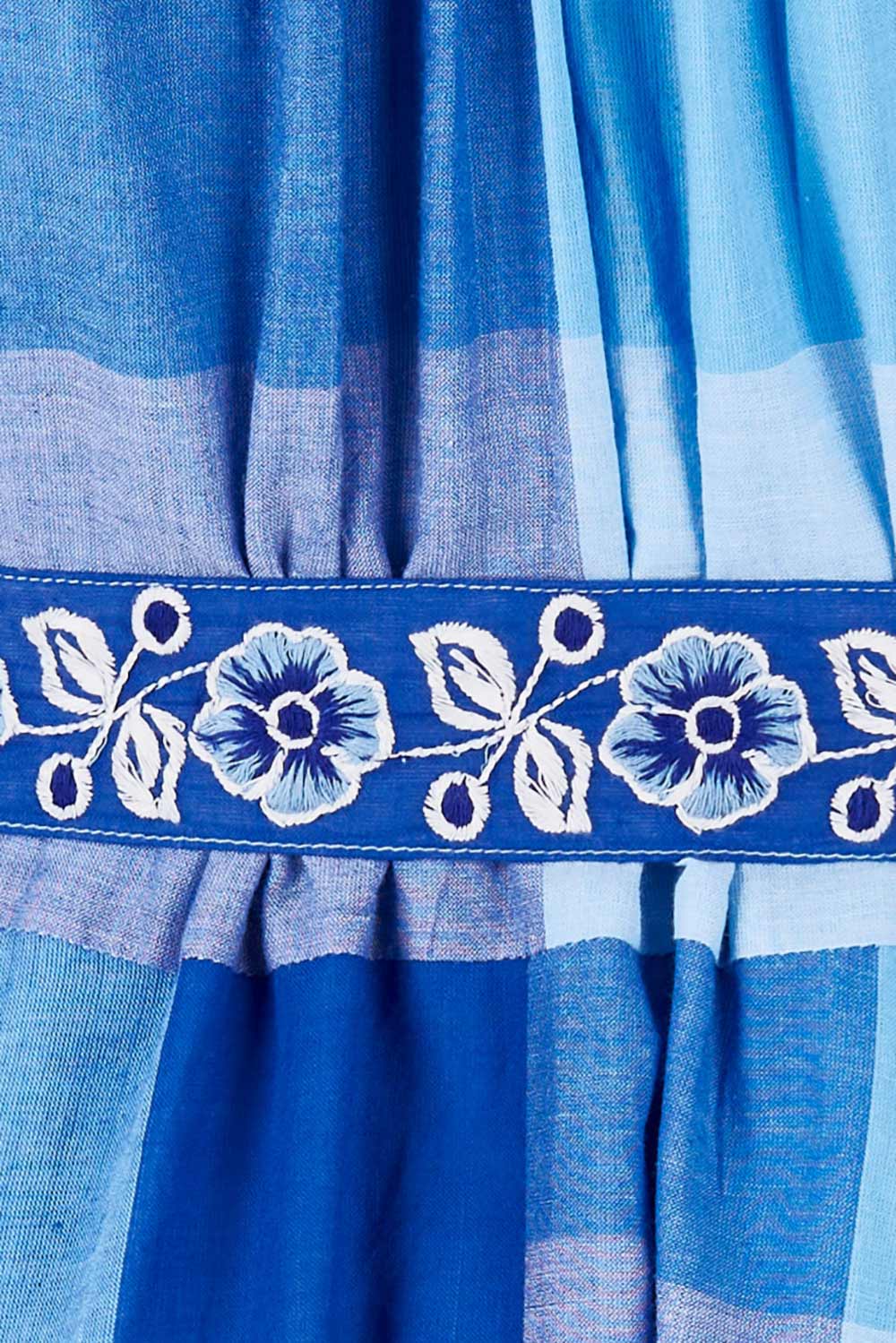 Product shot of the Joy And Laughter Cotton Midi Dress in colour Blues (Blue), detail
