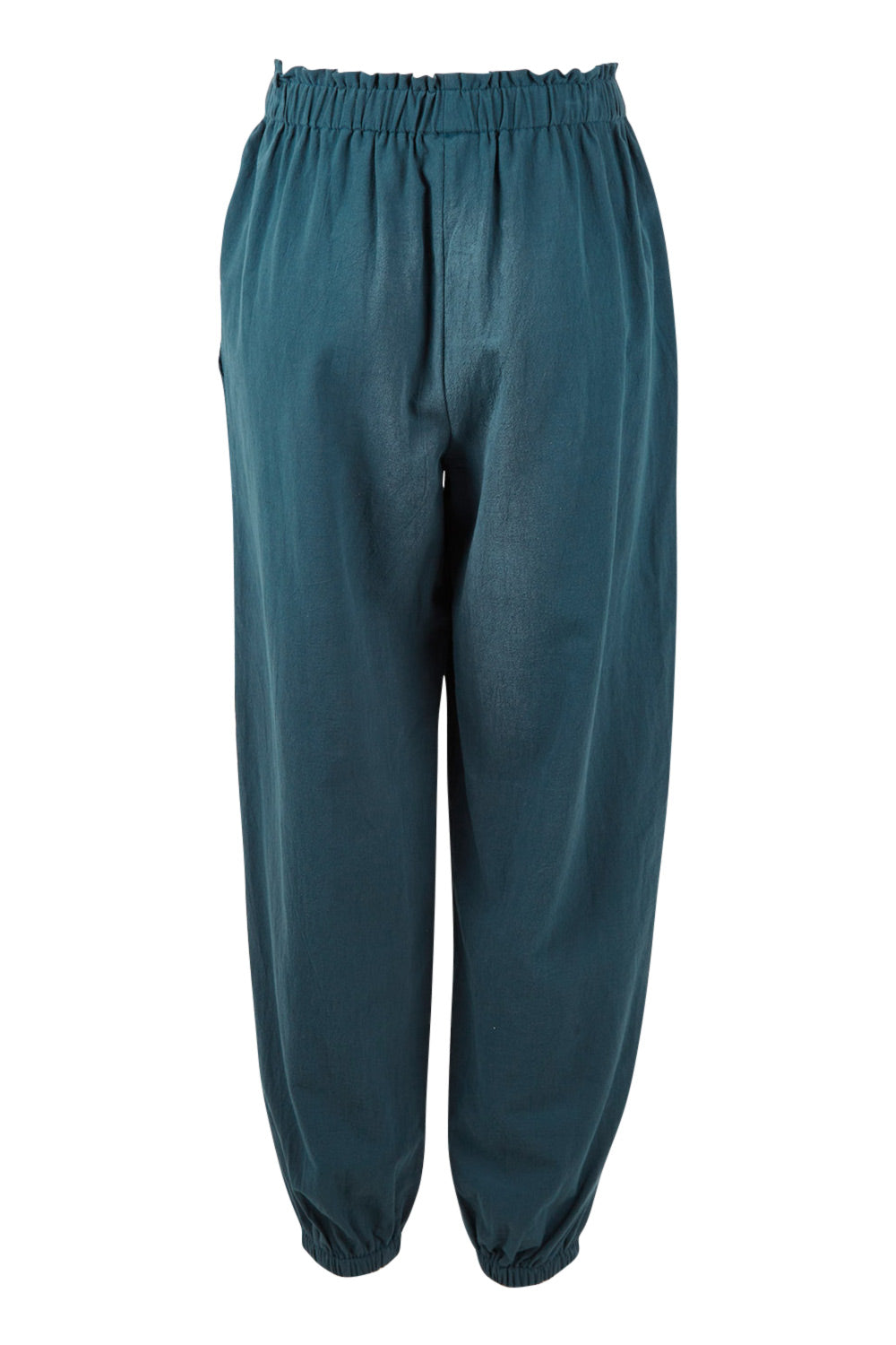 Product shot of the Dawn Break Relaxed Pants in colour Ocean (Blue), from the back