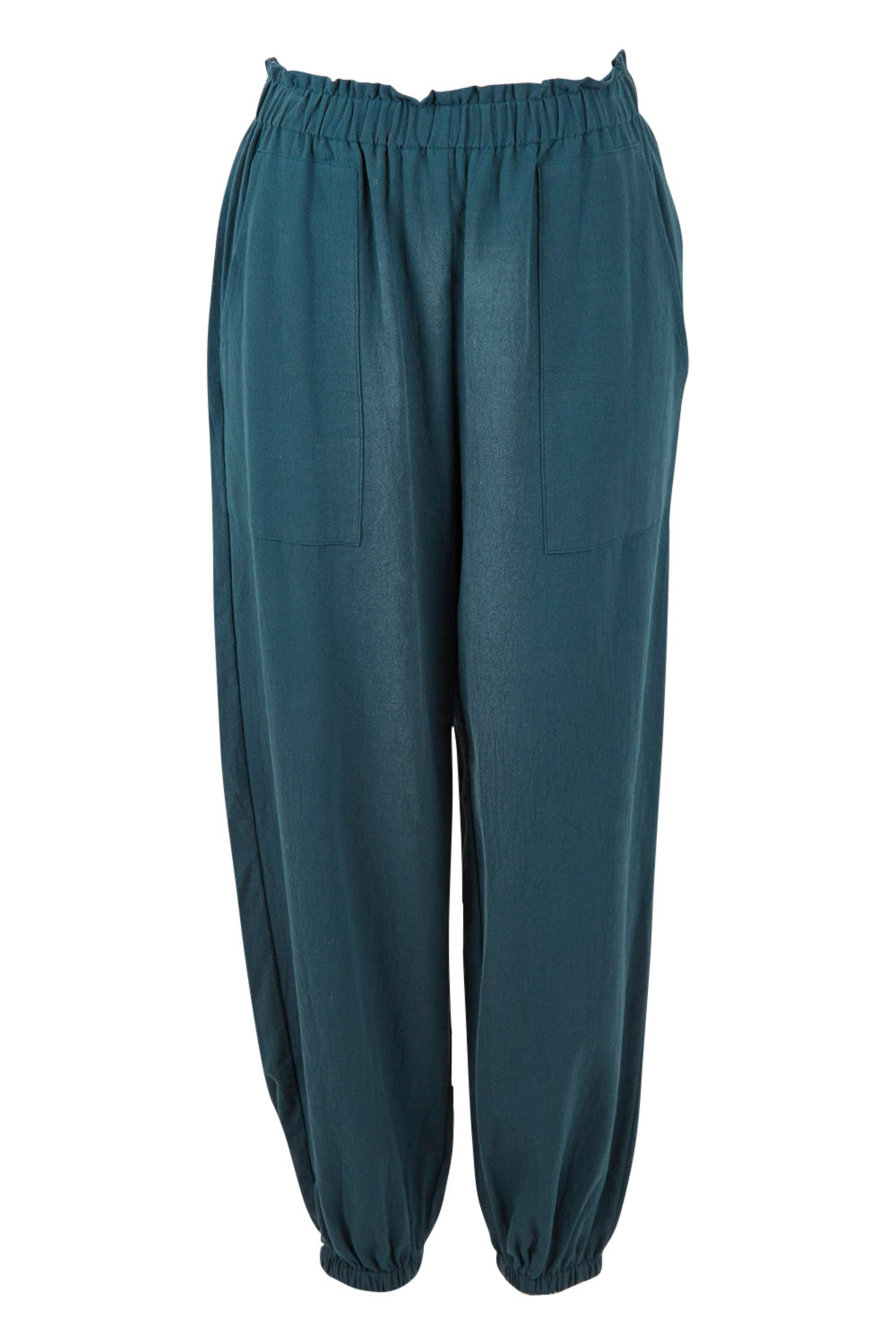 Product shot of the Dawn Break Relaxed Pants in colour Ocean (Blue), from the front