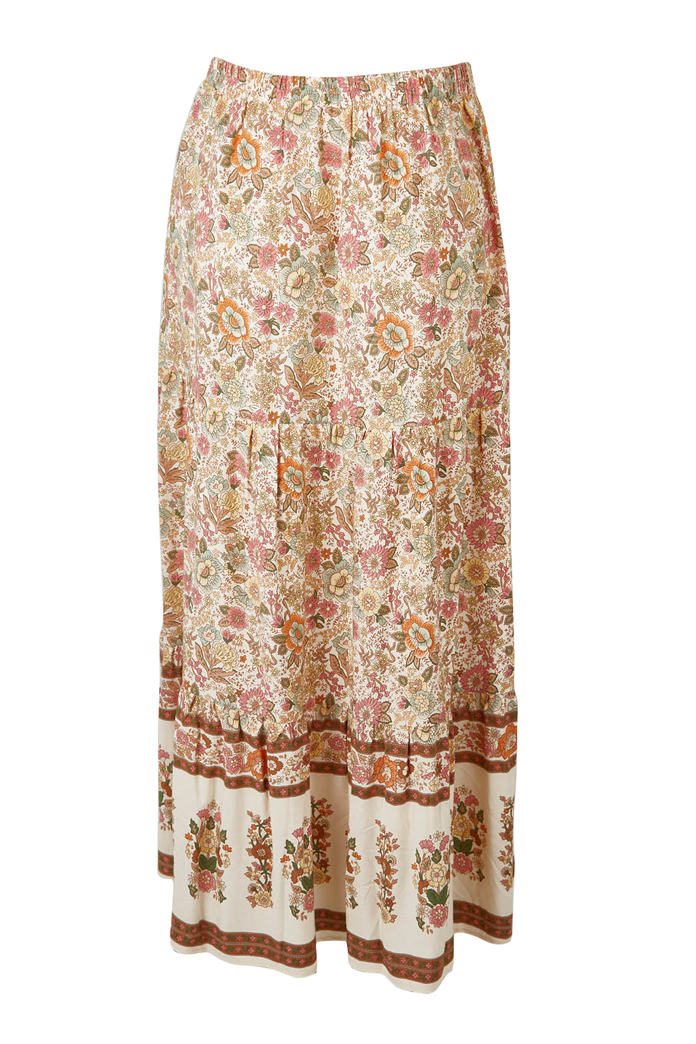 Product shot of the Chasing Sunsets Skirt in colour Bonefleur, from the back