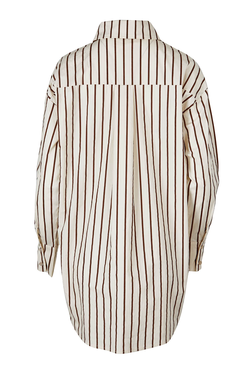 Product shot of the Relaxed Elegance Boyfriend Shirt in colour Chocstripe, from the back