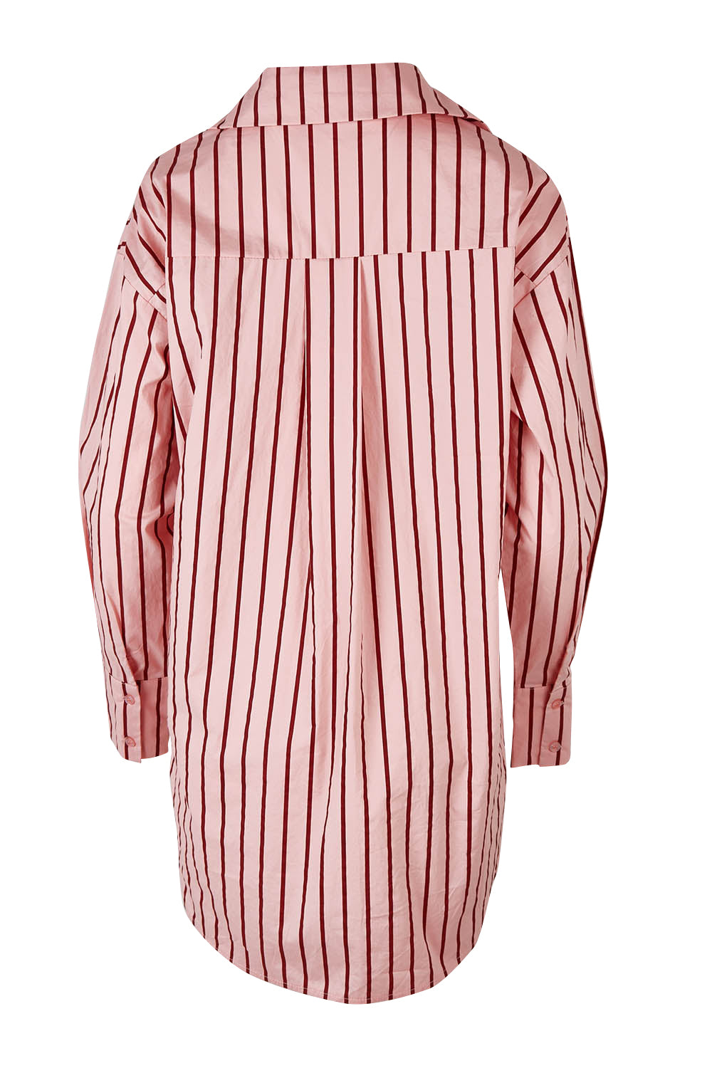 Product shot of the Relaxed Elegance Boyfriend Shirt in colour Pinkstripe (Pink), from the back
