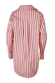 Product shot of the Relaxed Elegance Boyfriend Shirt in colour Pinkstripe (Pink), from the back