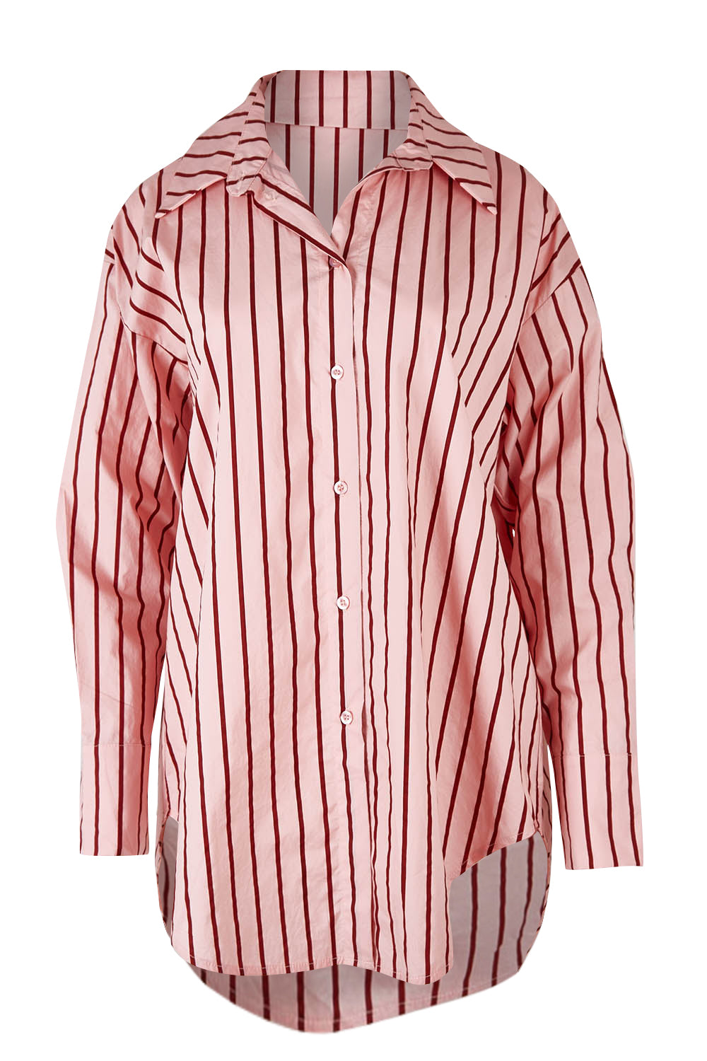Product shot of the Relaxed Elegance Boyfriend Shirt in colour Pinkstripe (Pink), from the front